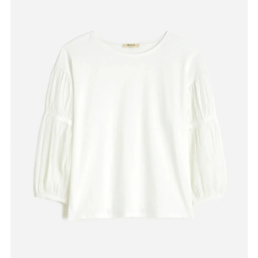 NEW Madewell Puff Sleeve Drop Shoulder Knit Top Cotton Viscose White Small